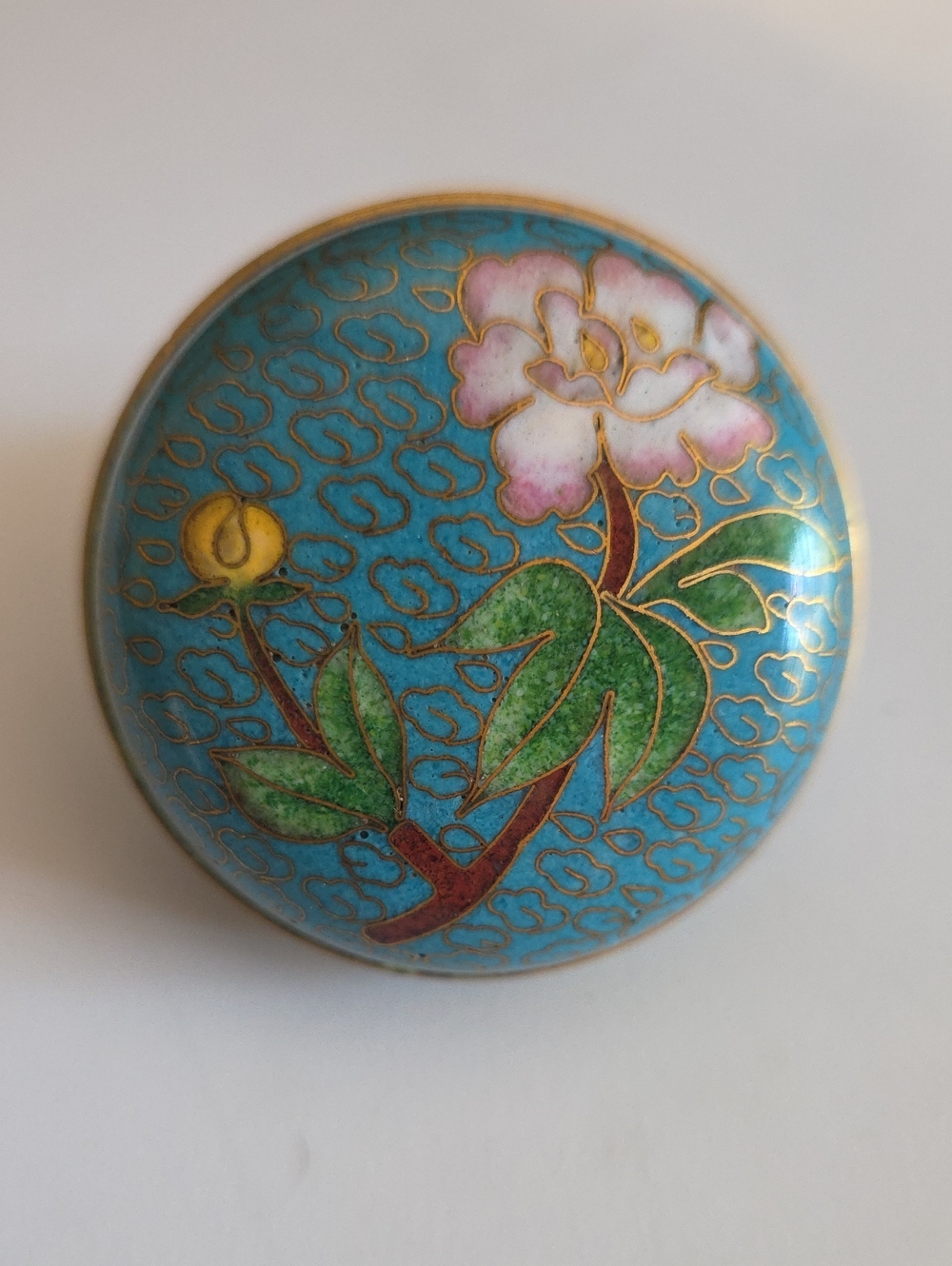 Gorgeous Vintage Chinese Cloisonne Round Domed Mini Lidded Trinket Dish